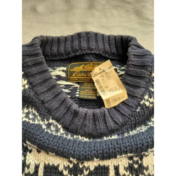 Eddie Bauer Vintage Men’s Blue Grandpa Sweater Nordic Style Cotton Sz Large NWT - Picture 6 of 7